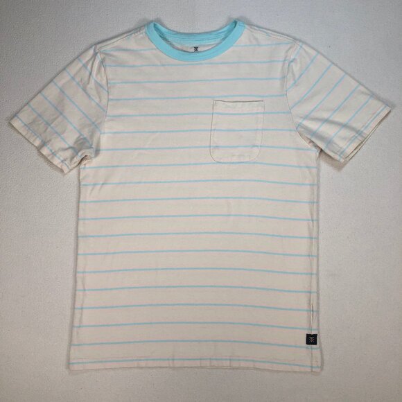 Roark T Shirt Men's S Off-White Blue 100% Cotton Stripe Pocket Logo - Picture 1 of 11